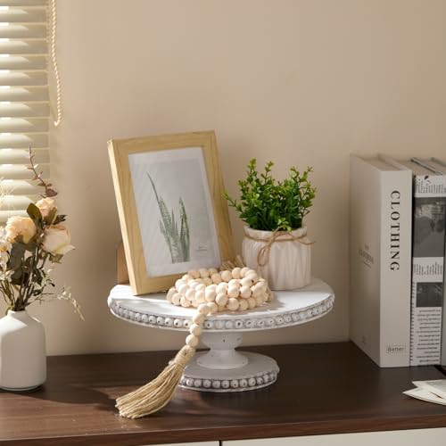 Rustic 12 Inch Round White Wood Cake Stand, Pedestal for Wedding