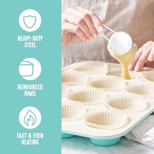 GreenLife 12 Cup Ceramic Nonstick Muffin Pan, Turquoise - color: Turquoise, size: 12 Cup Muffin Pan
