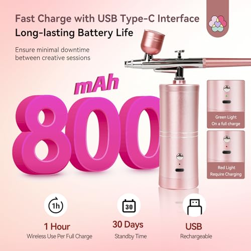 SAVILAND 25PSI Super-Stable Airbrush for Nails Air Brush Machine Pink - color: Pink