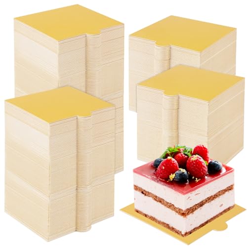 600 PCS 3.5x3.3 inch Mini Square Cake Boards,Premium Golden Mousse Cake Board, Versatile Cupcake Bases & Dessert Displays, Perfect for Parties and Special Occasions(Grease Proof) - size: 600 PCS 3.5x3.3 inch Mini Square Golden