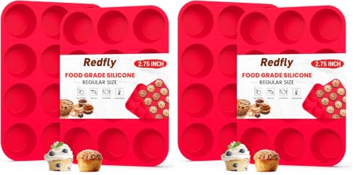Redfly 4 Pack Silicone Muffin Pans for Baking & Cupcake Pan - 12 Cup Regular Size Silicone Molds, BPA Free Egg Bites Mold - color: Red, size: 4pcs: 12-Cup Regular