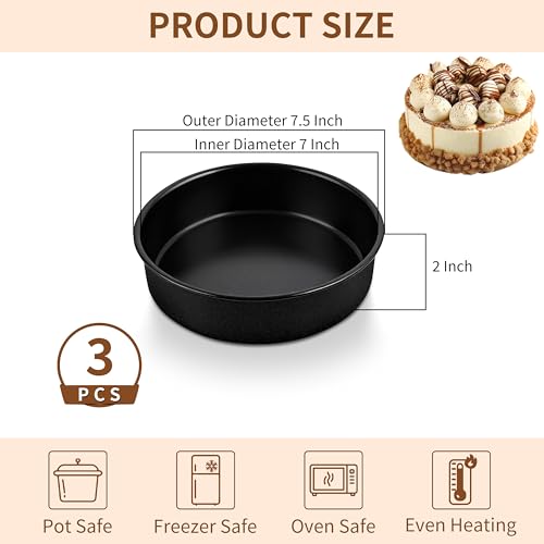 P&P CHEF 7 Inch Cake Pan Set of 3, Non-Stick Round Cake Pans - size: 7 Inch