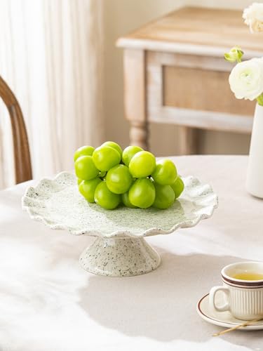 Ceramic Cake Stand, Small Cake Plate for 8 Inch Cake, Speckled White - color: Speckled White