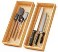 Bamboo Kitchen Drawer Organizer Set of 2, 15" x 6" Stackable Wood Tray - size: 15" x 6" x 2"