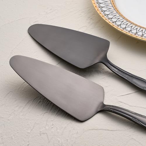 3-Piece Matte Black Cake Server Set with Rose Handle - color: Black