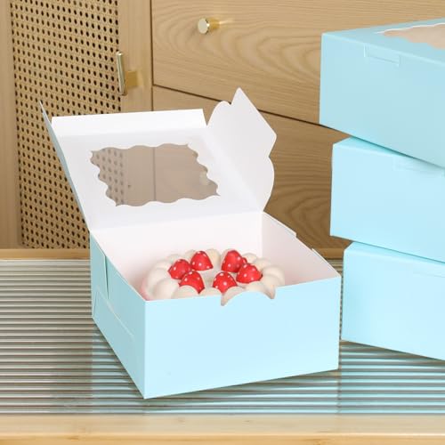 6x6x3 Inches Small Cake Box with Window, Bakery Box, Pastry Boxes, Cookie Boxes, Mini Pie Box for Pastry,Dessert,Strawberries,Chocolates, Cupcakes with paper stickers (Baby Blue/36pcs) - color: Baby Blue/36pcs