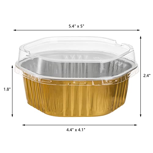Frcctre 35 Pack 13 Oz Aluminum Foil Baking Cups with Lids, Disposable Hexagon Aluminum Foil Ramekins Cupcake Baking Pans Muffin Liners Cups Brownie Pudding Desserts Holders