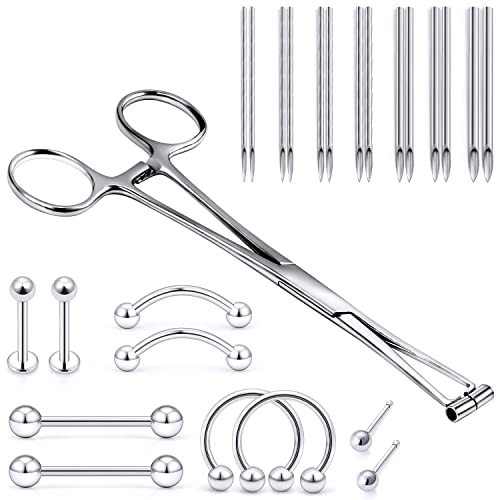 Vsnnsns 9 Style 316L Surgical Steel Body Piercing Tools Kit Piercing Clamps Forceps Use for Nose Septum Lip Tongue Eyebrow Belly Rings Ear Dermal Piercing Jewelry Kit Tools - color: Style 5, Piercing Needle Clamp Forceps