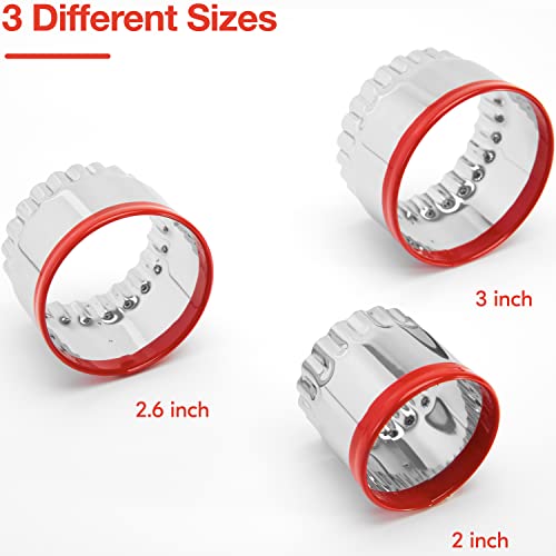 3Pcs Fluted Round Cookie Cutters - 2" & 2.6" & 3", Heavy Duty Food-Grade Stainless Steel, Mini Biscuit Cutter, Unique Design with Protective Red Top PVC