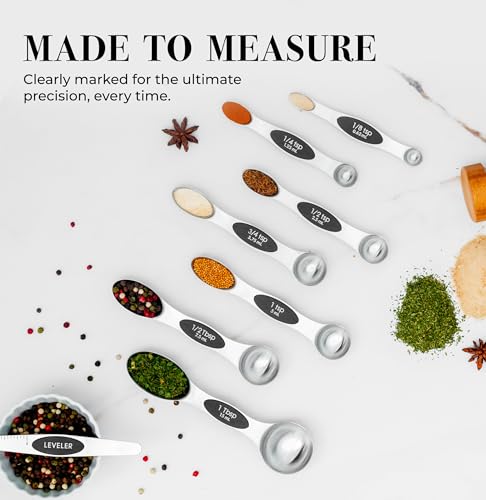 Styled Settings Stainless Steel Magnetic Measuring Spoons Set with Leveler - color: Black & Silver