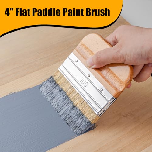 Chalk Paint Brushes Set of 4, Flat and Round, Natural Bristles - size: 1 Flat + 3 Small Round, 4 Pack