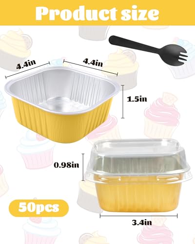 Mini Cake Pans with Lids, Square, 50 Pack, 10 oz, Gold - color: Gold, size: Square-10oz-50pcs