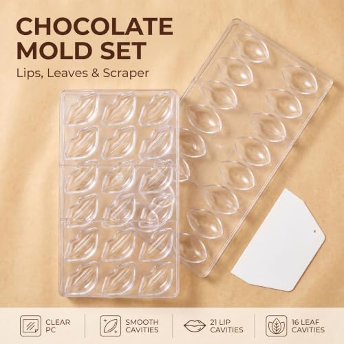 Pack of 2 Chocolate Candy Mold PC Polycarbonate Chocolate Making Mould with Scraper(Water Drop+Lip) - color: Water Drop+Lip