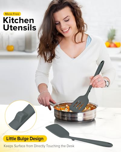 BUNDLEPRO Silicone Spatula, Solid & Slotted Turner, One-Piece, 2 Pack, Gray - color: Gray