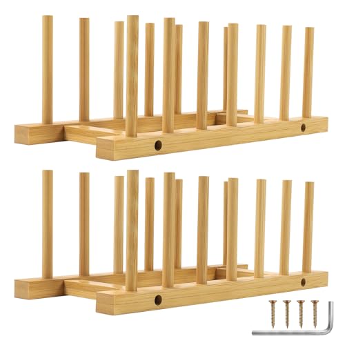 DEBETOOL 2-Pack Wooden Dish Rack Holder, Space Saving