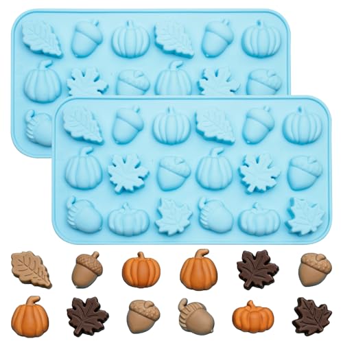 2PCS Fall Thanksgiving Silicone Molds for Chocolate, Candy, Jelly, Craft - color: Blue(18 Cavity)-R0268