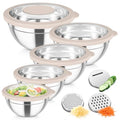 TeamFar Mixing Bowls, Stainless Steel Salad Serving Bowl with Clear Lids - color: Khaki