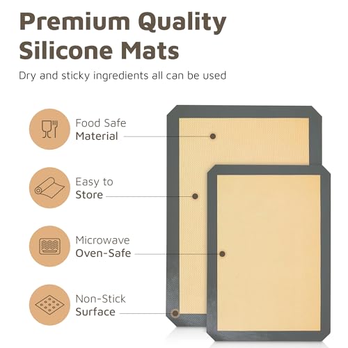 4 Pack Silicone Baking Mat Nonstick 2 Half and 2 Quarter Size - 1/4 Silicone Cookie Sheets for Baking Macaron Cookie Set of 2-2 Pack Thick Heavy Duty Reusable Mats Half Sheet for Kitchen Counter - size: 2 Half + 2 Quarter Sheets