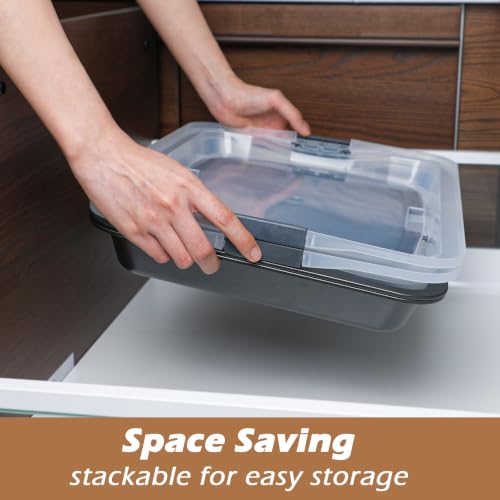 Webake 2 Pack 15x10 Baking Pan with Lid and Handle, Non-Stick Jelly Roll Pan, Rectangle Cake Carrier for Transport & Serve - size: 15 x 10 inch