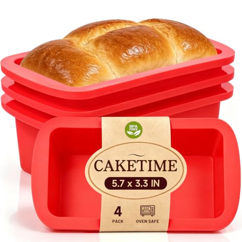 CAKETIME Mini Loaf Pans - 5.7 x 3.3 IN Silicone Bread Loaf Pans for Baking - color: Red, size: 5.7 X 3.3"