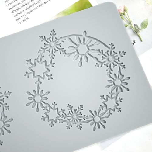 mostsom Lace Embossing Mat, Snowflower Wreath Silicone Fondant Impression Mold for Cake, Biscuit, Cookie, Pudding, Chocolate, Cupcake Toppers, Clay, DIY Dessert Decoration (B_ Snowflower Wreath) - size: B_ Snowflower Wreath
