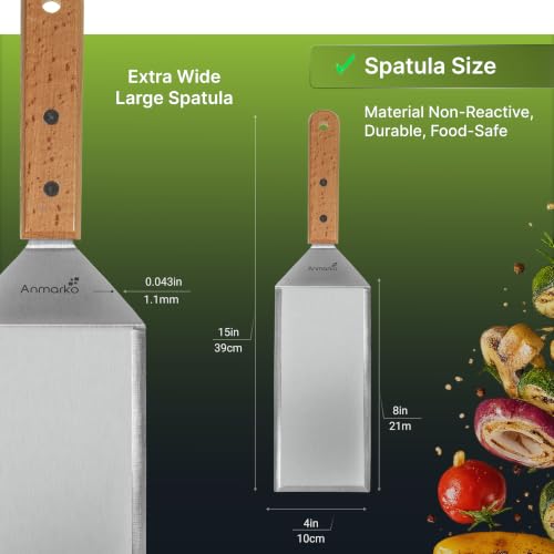 Stainless Steel Metal Griddle 4 x 8 inch Spatula - Spatula Hamburger Turner Scraper - Pancake Flipper - Great for BBQ Grill and Flat Top Griddle - Commercial Grade - color: Wooden handle turner