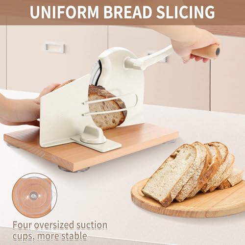 CAWIU Sourdough Bread Slicer, Manual Bread Cutter with Hand Crank, Cream - color: Cream