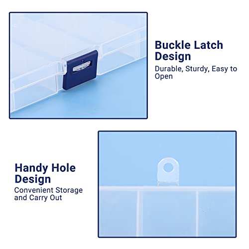Rhinestone Organizer for Nails, 4PCS Cosics 15-Grid Clear Plastic Acrylic Nail Organizers & Storage Case with Movable Dividers, Empty Jewelry Nail Art Storage Containers Holder, Beading Box with Lids - color: 4PCS-Blue Buckle*4, size: Small-6.7” x 3.7“