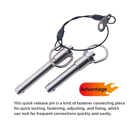 Stainless Steel Ring Quick-Release pin, Grip Button Locking pin, Ball Locking pin with Safety Rope (Dia:1/4, L:1in) - size: L:1in