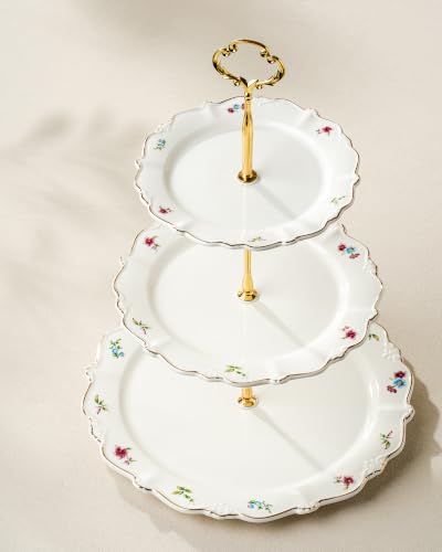 3 Tier Cupcake Stand, Ceramic Tiered Serving Stand - color: Wildflowers