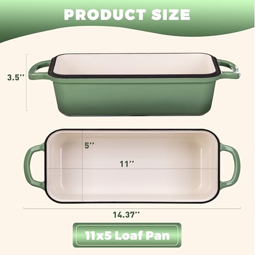 Cast Iron Loaf Pan with Lid, 11x5 Inch 5.8 Qt Sourdough Pan - color: Pistachio, size: 11x5 Inch