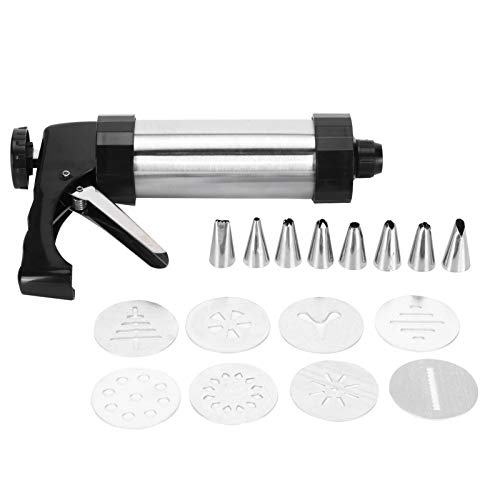HEEPDD Cookie Press Kit, Stainless Steel Easy Press Biscuit and Decorating Maker for Home Baking Silver 230 x 140 mm with 8 Discs 8 Icing Tips