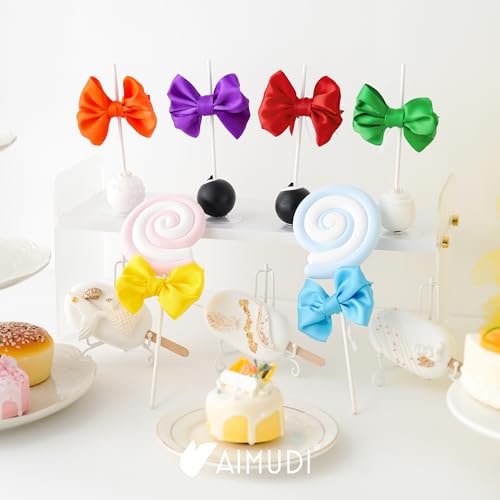 AIMUDI Rainbow Bows 3.5" Satin Bows with Twist Ties 6 Colors Rainbow Bow for Gift Wrapping Crafts Treat Bags Candy Cake Pop Premade Bow for Baby Shower Birthday Party Spring Decoration, 60 PCs - color: Rainbow