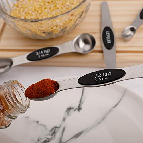 Magnetic Measuring Spoons Sets of 9 Stainless Steel Dual Sided Teaspoon - color: Measuring Spoons Set