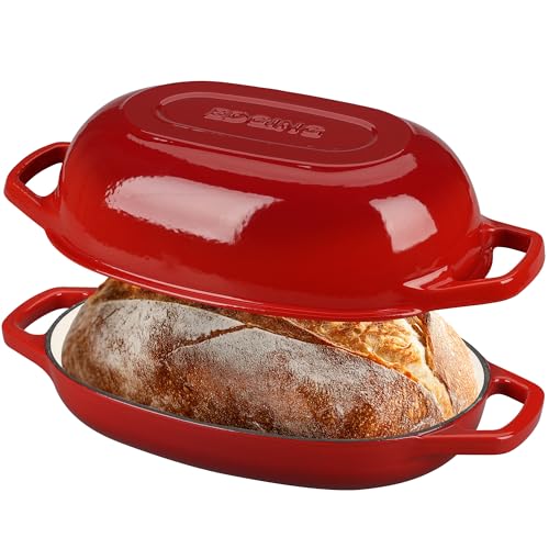 EDGING CASTING Enameled Cast Iron Oval Dutch Oven Pot with Lid, Dutch Oven for Sourdough Bread Baking, Bread Oven, Bread Dutch Oven, Oval Bread Pan, 5qt, Red - color: Red, size: 5 Quart