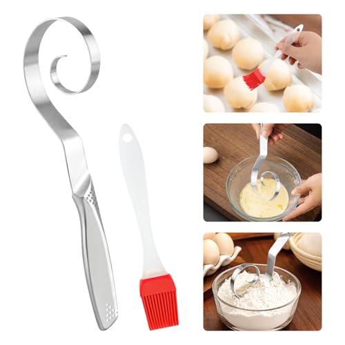 10" Stainless Steel Danish Dough Whisk with Silicone Basting Brush