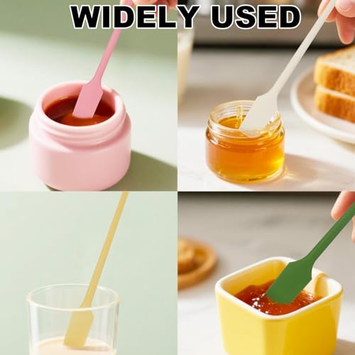 4pcs Mini Silicone Spatulas Set, Dual Sided Multifunctional Small Kitchen Scraper Long Spoon Reusable Stirrer for Jam Cake Cream Butter Icing Lotion (4 Colors) - color: color mixing
