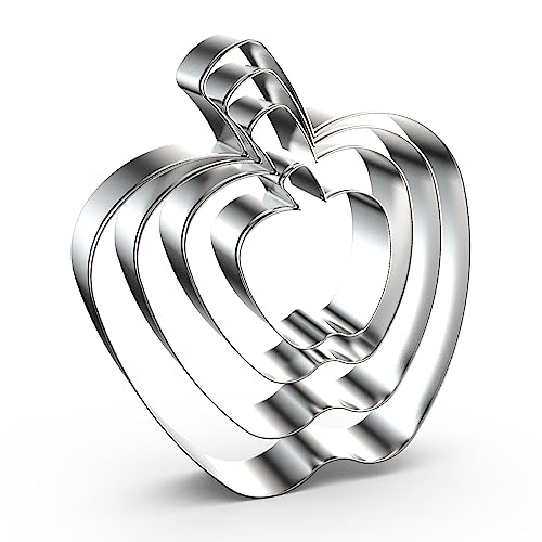 Apple Cookie Cutter Set Large Small Mini - 5 inch, 4 inch, 3 inch, 2 inch - 4 Piece Fruit Cookie Cutters Shapes Fondant Biscuit Clay Mold- Stainless Steel - color: Apple