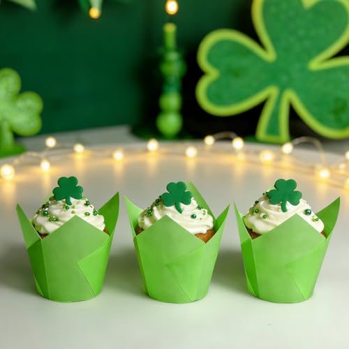 St. Patrick's Day 250Pcs Tulip Cupcake Liners,Parchment Paper Cupcake Liner - color: Green