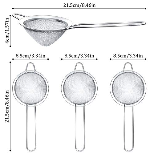 3 Pieces Cocktail Strainer Bar Strainer Fine Mesh Tea Strainer, 3.3 in (Pack of 2) - size: 3.3 Inches (Pack of 2)
