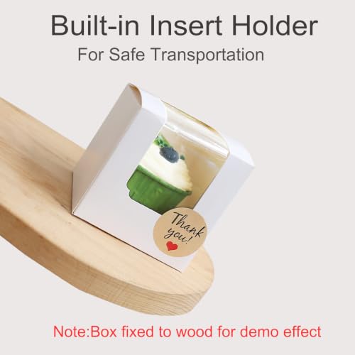 30 Pack Single Individual Cupcake Boxes with Window & Inserts, Auto Pop Up Stackable Food Grade Disposable Muffin Containers 3.5x3.5x3.5 Inch White To Go Bakery Party Favor Gift Boxes - size: 3.5x3.5x3.5 inch