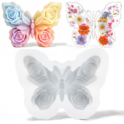 MEMOVAN Rose Butterfly Candle Silicone Mold 3D Butterfly Chocolate Molds - color: White