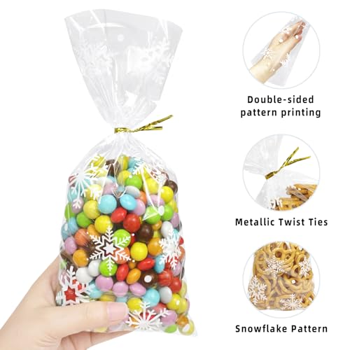 Morepack Snowflake Cellophane Bags 5x11In 120Pcs Clear Christmas Treat Bags - color: Snowflake