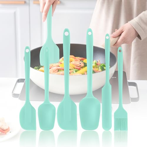 Silicone Spatula Set 6 Pack Food Grade Kitchen Utensils with Silicone Brush - color: Green