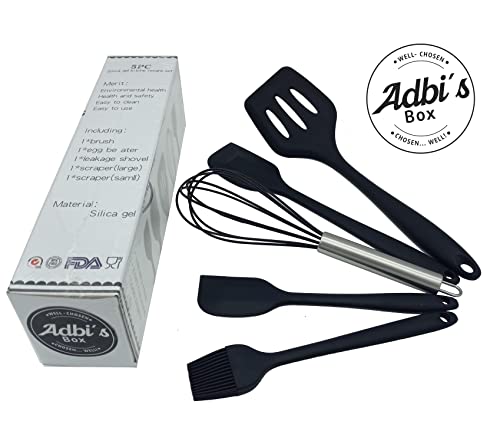 ADBI's Box Silicone Spatula Cooking Utensils Set, 5-Piece (BLACK) - color: Black