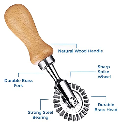 Ravioli Cutter Stamps with Roller Wheel Round Mold with Wooden Handle and Fluted Edge Pasta Press Pasta Cutter for Home and Kitchen Use- 1.3" Diameter - color: Ravioli Cutter