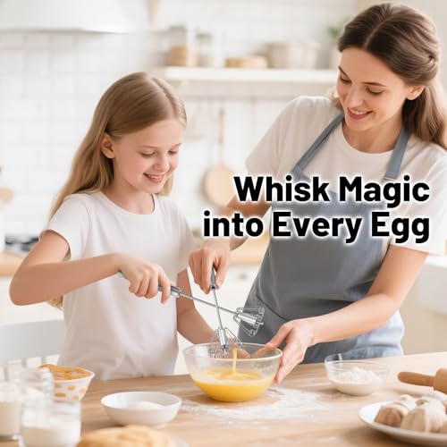 2026 Upgraded Semi-Automatic Stainless Steel Egg Beater – Hand Push Whisk for Baking, Cooking & Stirring – Perfect for Whisking Eggs, Batters & Creams – Effortless Mixing for Quick, Smooth (12in)