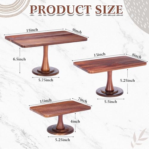 3 Pack Rectangular Acacia Wood Cake Stand 11/13/15 Inch