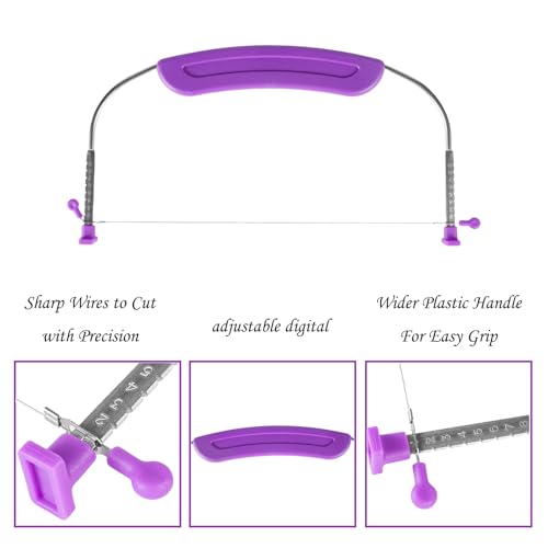 Adjustable Cake LevCake Cutter Slicer Leveler, 9 Different Height Premium Food Grade Stainless Steel Double Wires Cake Cutter/Slicer/Adjustable Cake Leveler for Leveling and Molding (Purple) - color: Purple