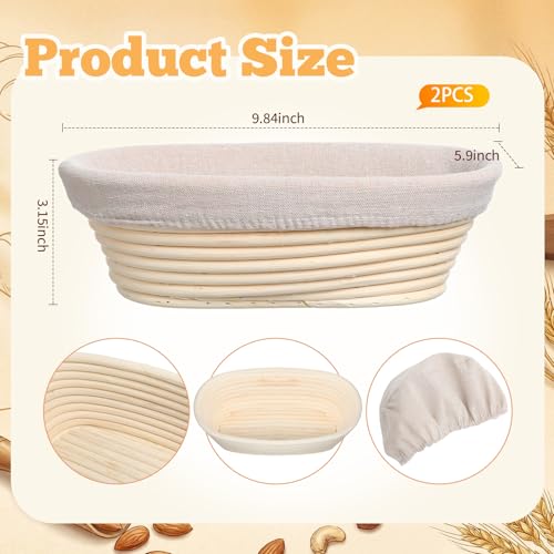 LemonRoad 2 Pcs 10 Inch Bread Proofing Baskets with 1000 Shower Caps Set - style: Oval